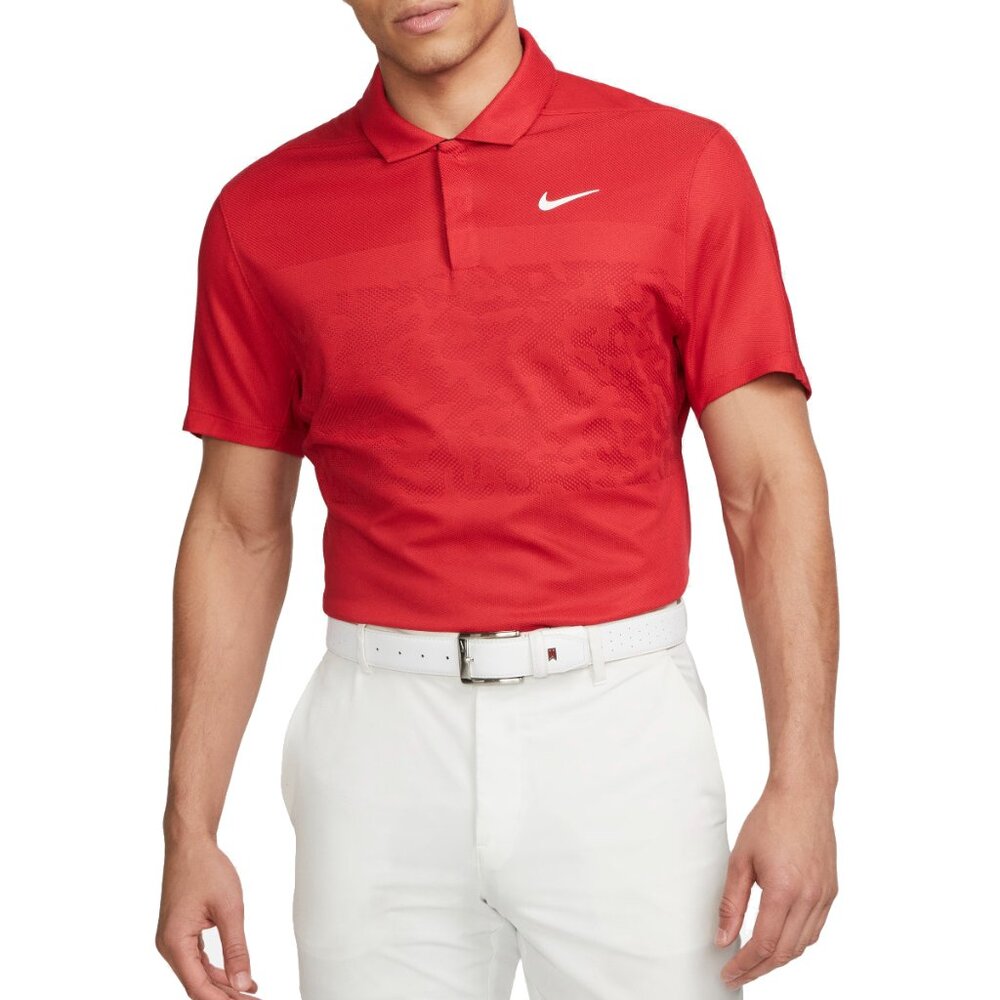 $110 NIKE TIGER WOODS ADV CAMO POLO SHIRT DR5327-687 GYM RED/UNIVERSITY RED S